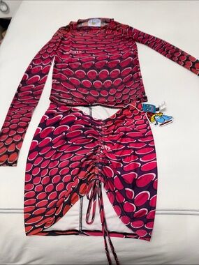 omighty Pink and Purple Long Sleeve Ruched Two-Piece Set